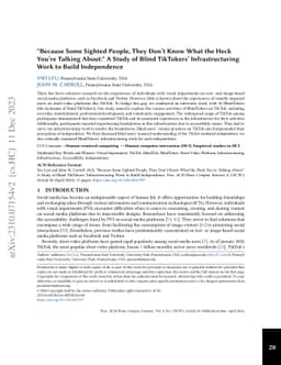 "Because Some Sighted People, They Don't Know What the Heck You're
  Talking About:" A Study of Blind TikTokers' Infrastructuring Work to Build
  Independence