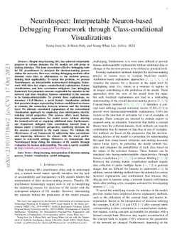 NeuroInspect: Interpretable Neuron-based Debugging Framework through
  Class-conditional Visualizations