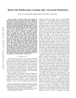 Robust Safe Reinforcement Learning under Adversarial Disturbances