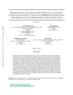 Bidirectional recurrent imputation and abundance estimation of LULC
  classes with MODIS multispectral time series and geo-topographic and climatic
  data