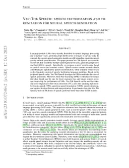 Vec-Tok Speech: speech vectorization and tokenization for neural speech
  generation