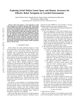 Exploring Social Motion Latent Space and Human Awareness for Effective
  Robot Navigation in Crowded Environments