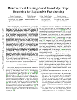 Reinforcement Learning-based Knowledge Graph Reasoning for Explainable
  Fact-checking