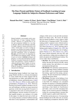 The Past, Present and Better Future of Feedback Learning in Large
  Language Models for Subjective Human Preferences and Values