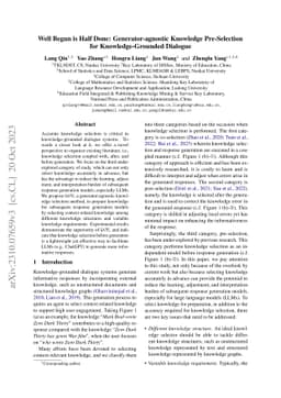 Well Begun is Half Done: Generator-agnostic Knowledge Pre-Selection for
  Knowledge-Grounded Dialogue