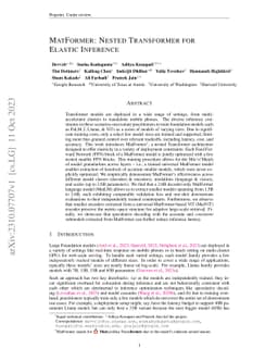 MatFormer: Nested Transformer for Elastic Inference