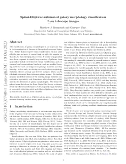 Spiral-Elliptical automated galaxy morphology classification from
  telescope images