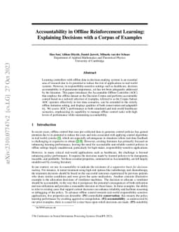 Accountability in Offline Reinforcement Learning: Explaining Decisions
  with a Corpus of Examples