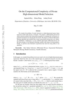 On the Computational Complexity of Private High-dimensional Model
  Selection