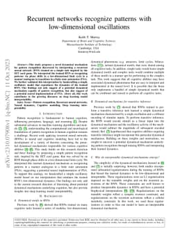 Recurrent networks recognize patterns with low-dimensional oscillations