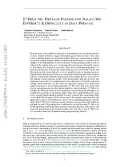 D2 Pruning: Message Passing for Balancing Diversity and Difficulty in
  Data Pruning