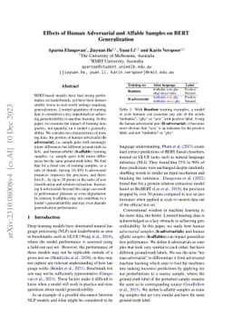 Effects of Human Adversarial and Affable Samples on BERT Generalization