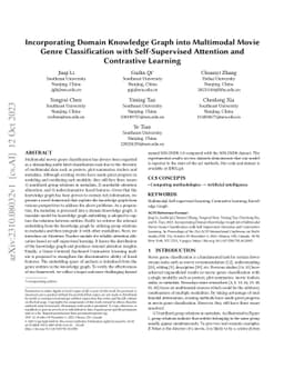 Incorporating Domain Knowledge Graph into Multimodal Movie Genre
  Classification with Self-Supervised Attention and Contrastive Learning