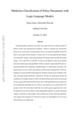 Multiclass Classification of Policy Documents with Large Language Models