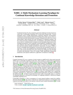 TriRE: A Multi-Mechanism Learning Paradigm for Continual Knowledge
  Retention and Promotion