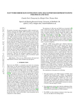 Fast Word Error Rate Estimation Using Self-Supervised Representations for Speech and Text