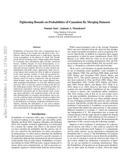 Tightening Bounds on Probabilities of Causation By Merging Datasets
