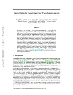 Cross-Episodic Curriculum for Transformer Agents