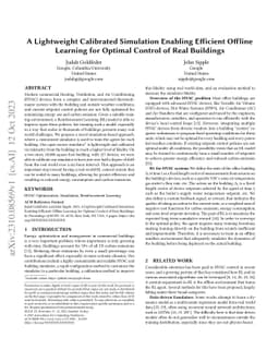 A Lightweight Calibrated Simulation Enabling Efficient Offline Learning
  for Optimal Control of Real Buildings