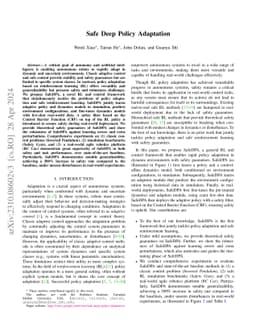 Safe Deep Policy Adaptation