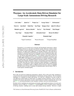 Waymax: An Accelerated, Data-Driven Simulator for Large-Scale Autonomous
  Driving Research