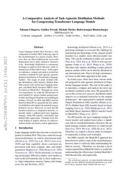 A Comparative Analysis of Task-Agnostic Distillation Methods for
  Compressing Transformer Language Models