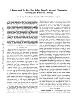 A Framework for Few-Shot Policy Transfer through Observation Mapping and
  Behavior Cloning