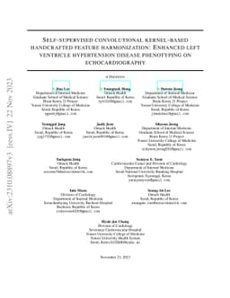 Self supervised convolutional kernel based handcrafted feature
  harmonization: Enhanced left ventricle hypertension disease phenotyping on
  echocardiography