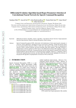 Differential Evolution Algorithm based Hyper-Parameters Selection of
  Convolutional Neural Network for Speech Command Recognition