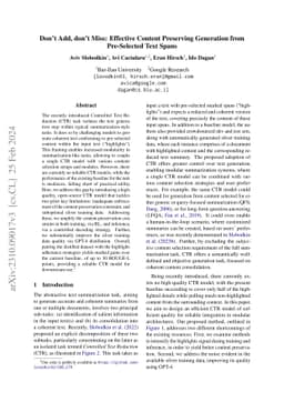 Dont Add, dont Miss: Effective Content Preserving Generation from
  Pre-Selected Text Spans