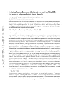 Evaluating Machine Perception of Indigeneity: An Analysis of ChatGPT's
  Perceptions of Indigenous Roles in Diverse Scenarios