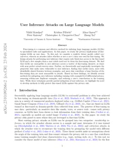 User Inference Attacks on Large Language Models