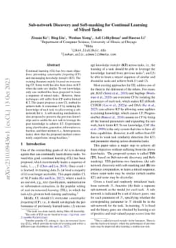 Sub-network Discovery and Soft-masking for Continual Learning of Mixed
  Tasks