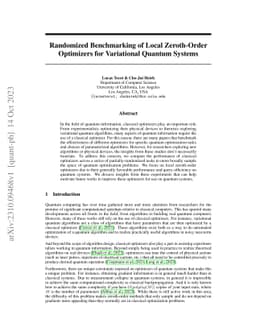 Randomized Benchmarking of Local Zeroth-Order Optimizers for Variational
  Quantum Systems
