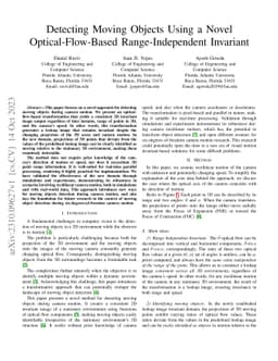 Detecting Moving Objects Using a Novel Optical-Flow-Based
  Range-Independent Invariant