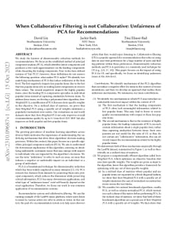 When Collaborative Filtering is not Collaborative: Unfairness of PCA for
  Recommendations