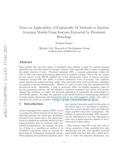 Notes on Applicability of Explainable AI Methods to Machine Learning
  Models Using Features Extracted by Persistent Homology