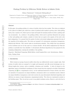 Parking Problem by Oblivious Mobile Robots in Infinite Grids