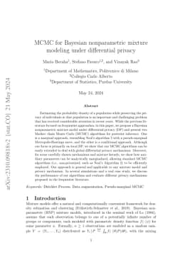 MCMC for Bayesian nonparametric mixture modeling under differential
  privacy