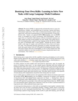 Bootstrap Your Own Skills: Learning to Solve New Tasks with Large
  Language Model Guidance