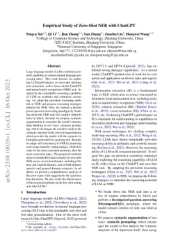 Empirical Study of Zero-Shot NER with ChatGPT