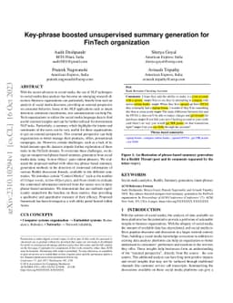 Key-phrase boosted unsupervised summary generation for FinTech
  organization