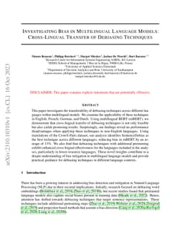 Investigating Bias in Multilingual Language Models: Cross-Lingual
  Transfer of Debiasing Techniques