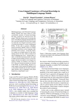 Cross-Lingual Consistency of Factual Knowledge in Multilingual Language
  Models