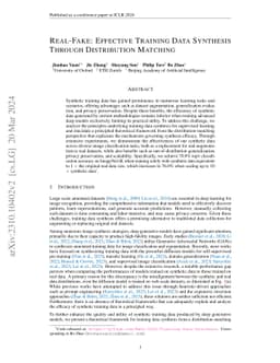Real-Fake: Effective Training Data Synthesis Through Distribution
  Matching