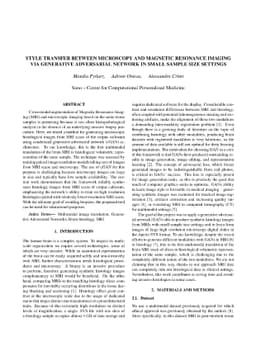 Style transfer between Microscopy and Magnetic Resonance Imaging via Generative Adversarial Network in small sample size settings