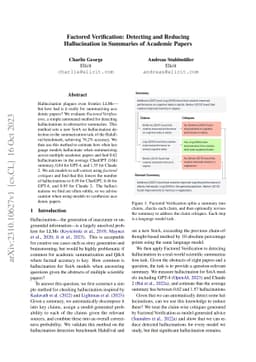 Factored Verification: Detecting and Reducing Hallucination in Summaries
  of Academic Papers
