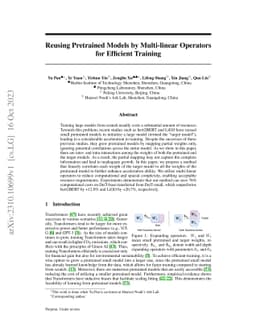 Reusing Pretrained Models by Multi-linear Operators for Efficient
  Training