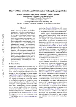 Theory of Mind for Multi-Agent Collaboration via Large Language Models