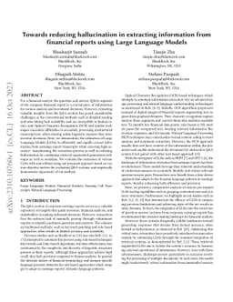 Towards reducing hallucination in extracting information from financial
  reports using Large Language Models